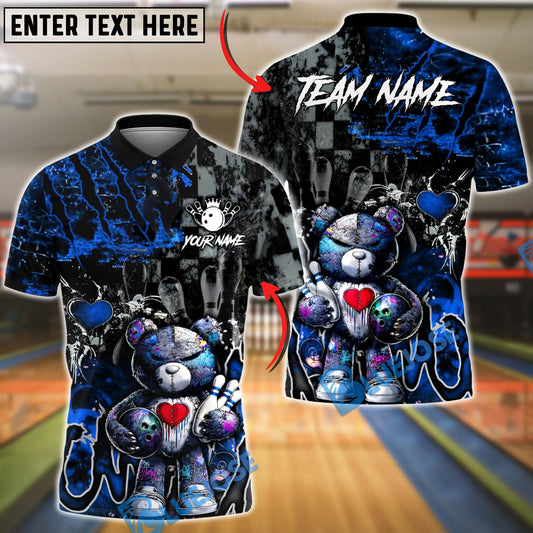 BlueJose Bowling And Pins Gothic Teddy Bear Dark Art Customized Name, Team Name 3D Shirt (4 Colors)