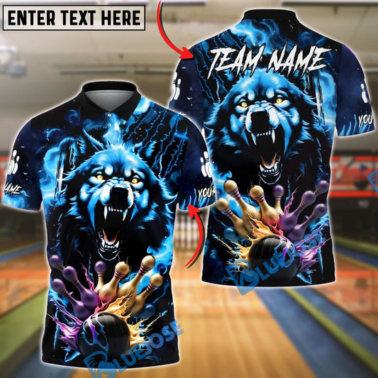 BlueJose Bowling & Pins Neon Wolf Power Strike Customized Name, Team Name 3D Shirt (4 Colors)