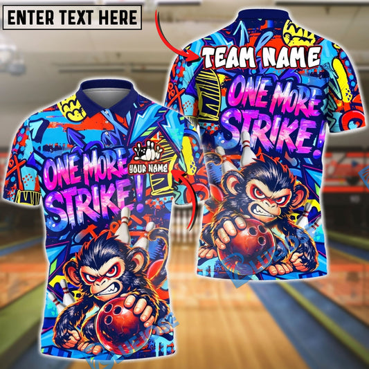 BlueJose Bowling & Pins Angry Monkey One More Strike Graffiti Style Customized Name, Team Name 3D Shirt (4 Colors)