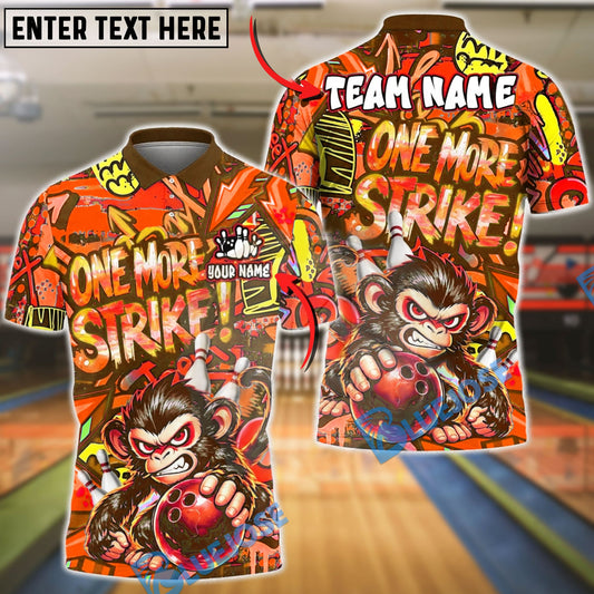 BlueJose Bowling & Pins Angry Monkey One More Strike Graffiti Style Customized Name, Team Name 3D Shirt (4 Colors)