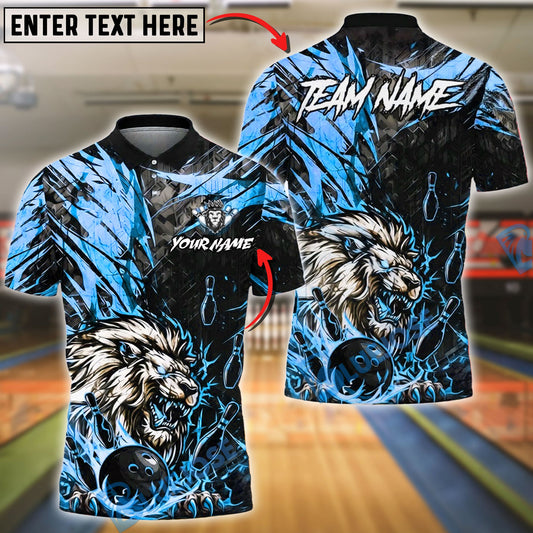 BlueJose Bowling & Pins Lion Power Strike Golden Black Customized Name, Team Name 3D Shirt (6 Colors)