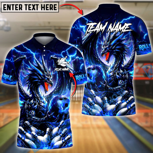 BlueJose Bowling & Pins Dragon Fire Lightning Fantasy Customized Name, Team Name 3D Shirt (4 Colors)
