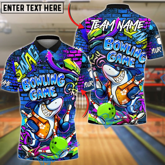 BlueJose Bowling And Pins Graffiti Shark Neon Street Art Brick Wall Customized Name, Team Name 3D Shirt (4 Colors)