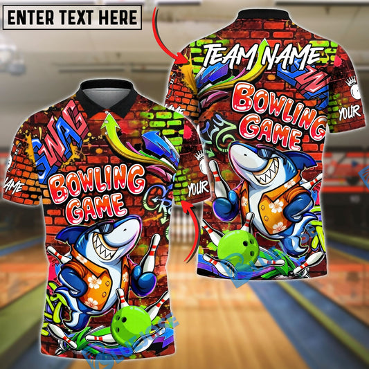 BlueJose Bowling And Pins Graffiti Shark Neon Street Art Brick Wall Customized Name, Team Name 3D Shirt (4 Colors)