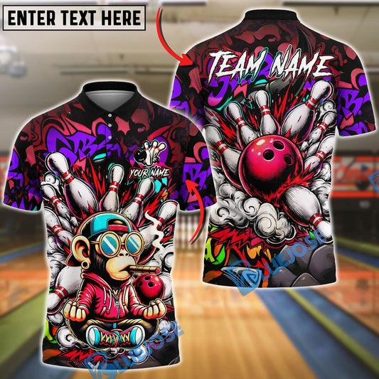 BlueJose Bowling And Pins Graffiti Monkey Street Art Explosion Customized Name, Team Name 3D Shirt (6 Colors)