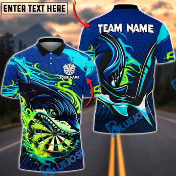 BlueJose Darts Shark Power Strike Multicolor Options Personalized Name Shirt (4 Colors)