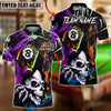 BlueJose Billiards Skull Fire 8 Ball Neon Street Art Style Personalized Name, Team Name Unisex Shirt (4 Colors)