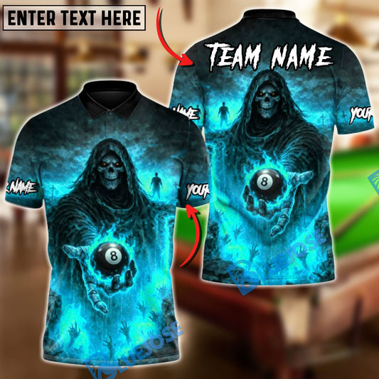 BlueJose Billiards 8 Ball Grim Reaper Hellfire Personalized Name Shirt (4 Colors)