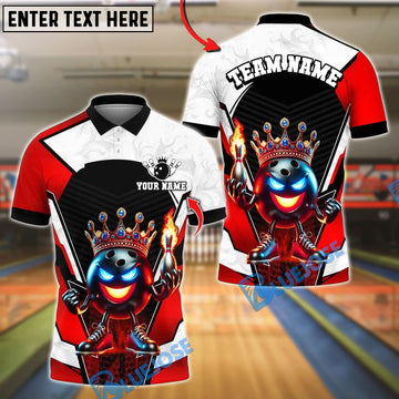 BlueJose Bowling And Pins Crown Flame Ball Black Smoke Design Customized Name, Team Name 3D Shirt (4 Colors)