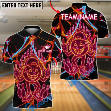 BlueJose Bowling And Pins Funny Neon Design Customized Name, Team Name 3D Shirt (4 Colors)