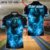 BlueJose Bowling And Pins Reaper And Fire Smoke Skull Design Customized Name, Team Name 3D Shirt (4 Colors)