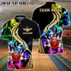 BlueJose Bowling And Pins Black Multicolor Golden Smoke Pattern Personalized Name, Team Name Unisex Shirt