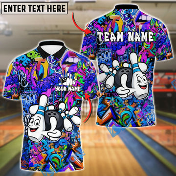 BlueJose Bowling And Pins Funny Graffiti Customized Name, Team Name 3D Shirt (4 Colors)