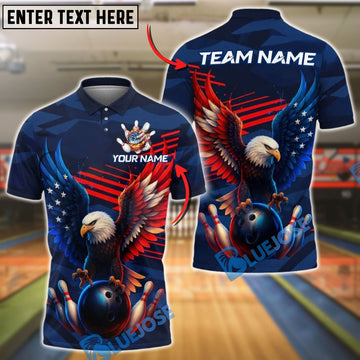BlueJose Bowling Eagle American Flag Personalized Name, Team Name 3D Shirt