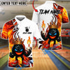 BlueJose Bowling And Pins King Flame Ball 2 Customized Name, Team Name 3D Shirt (4 Colors)
