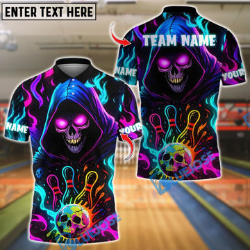 BlueJose Bowling Grim Reaper Neon Flame Ver 2 Personalized Name, Team Name 3D Shirt