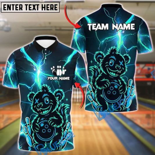 BlueJose Bowling And Pins Thunder Wild Bear Customized Name, Team Name 3D Shirt (4 Colors)