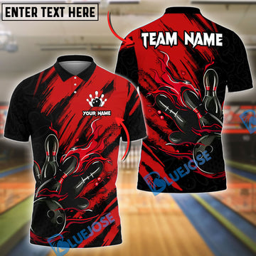 BlueJose Bowling And Pins Color Paint Customized Name, Team Name 3D Shirt (4 Colors)