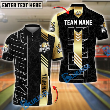 BlueJose Bowling Modern Gold Vector Style Customized Name, Team Name 3D Shirt (4 Colors)
