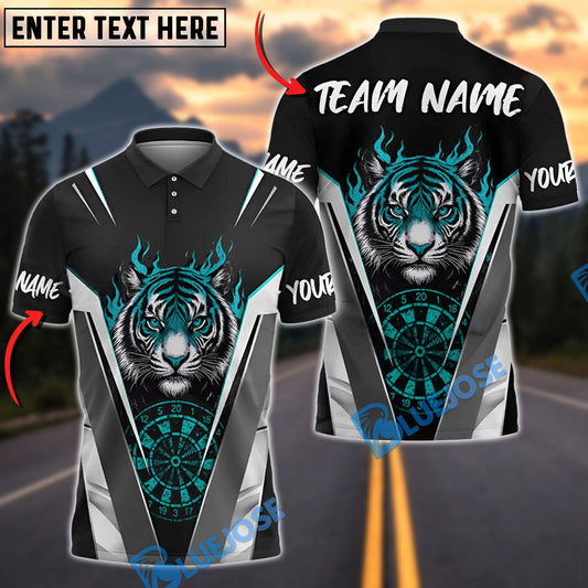 BlueJose Darts Flaming Tiger Personalized Name, Team Name Shirt (4 Colors)