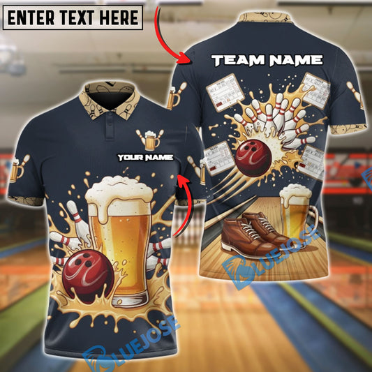 BlueJose Bowling And Pins Beer Frame Bonanza Customized Name, Team Name 3D Shirt