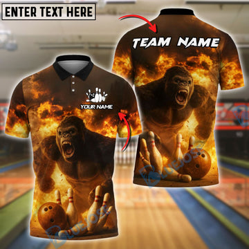 BlueJose Bowling And Pins Gorilla Flame Customized Name, Team Name 3D Shirt (4 Colors)