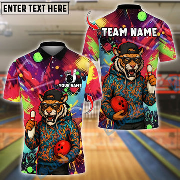 BlueJose Bowling And Pins Funny Tiger Colorful Customized Name, Team Name 3D Shirt (4 Colors)