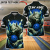 BlueJose Bowling And Pins Savage Wolf Customized Name, Team Name 3D Shirt (4 Colors)