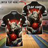 BlueJose Bowling And Pins Savage Wolf Customized Name, Team Name 3D Shirt (4 Colors)