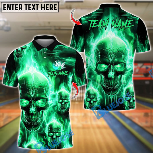 BlueJose Bowling And Pins Flame Skull Team Design Customized Name, Team Name 3D Shirt (4 Colors)