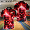 BlueJose Bowling And Pins Flame Skull Team Design Customized Name, Team Name 3D Shirt (4 Colors)