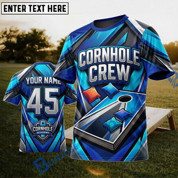 BlueJose Cornhole Crew Blue Board Personalized Name 3D Unisex Shirt