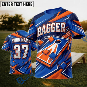 BlueJose Cornhole Bagger Blue Orange Personalized Name 3D Unisex Shirt