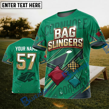BlueJose Cornhole Green Bag Slingers Corn Personalized Name 3D Unisex Shirt