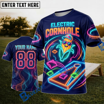 BlueJose Cornhole Electric Cornhole Neon Personalized Name 3D Unisex Shirt