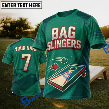 BlueJose Cornhole Bag Slingers Green Board Personalized Name 3D Unisex Shirt