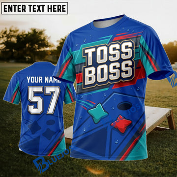 BlueJose Cornhole Toss Boss Blue Bags Personalized Name 3D Unisex Shirt