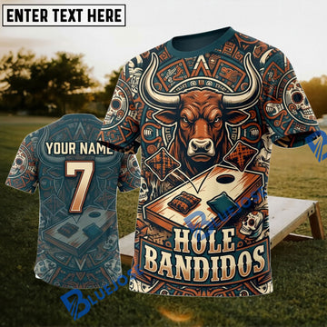 BlueJose Cornhole Hole Bandidos Bull Personalized Name 3D Unisex Shirt