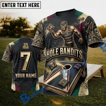 BlueJose Cornhole Hole Bandits Western Skull Personalized Name 3D Unisex Shirt