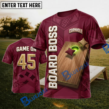 BlueJose Cornhole Burgundy Board Boss Personalized Name 3D Unisex Shirt