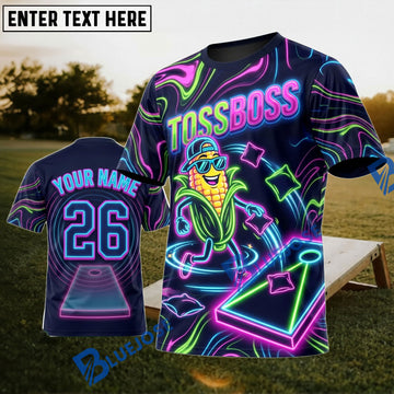 BlueJose Cornhole Neon Toss Boss Corn Personalized Name 3D Unisex Shirt