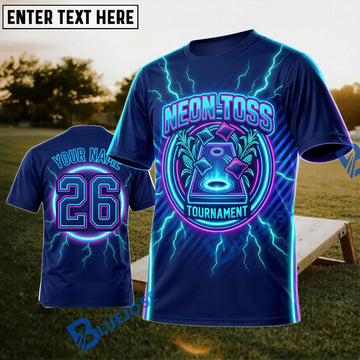 BlueJose Cornhole Neon Toss Tiger Personalized Name 3D Unisex Shirt