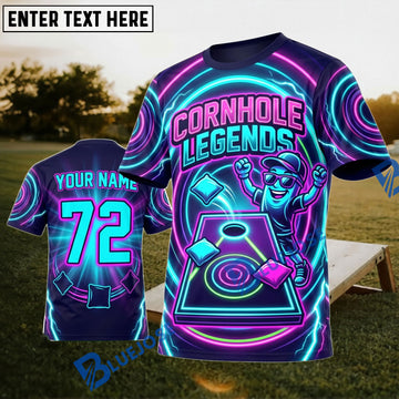 BlueJose Cornhole Neon Legends Board Personalized Name 3D Unisex Shirt