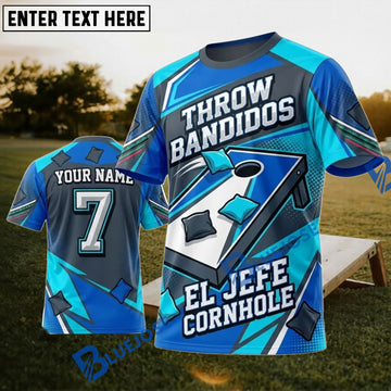 BlueJose Cornhole Throw Bandidos El Jefe Blue Personalized Name 3D Unisex Shirt