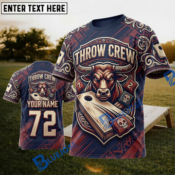 BlueJose Cornhole Throw Crew Bull Head Personalized Name 3D Unisex Shirt