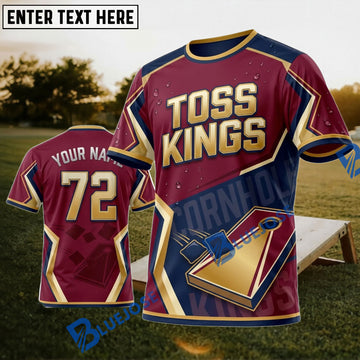 BlueJose Cornhole Toss Kings Burgundy Board Personalized Name 3D Unisex Shirt