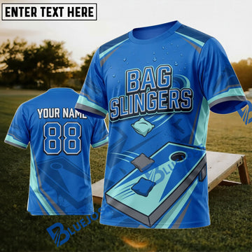 BlueJose Cornhole Bag Slingers Blue Personalized Name 3D Unisex Shirt