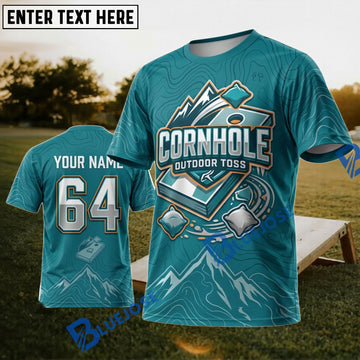 BlueJose Cornhole Mountain Board Teal Personalized Name 3D Unisex Shirt