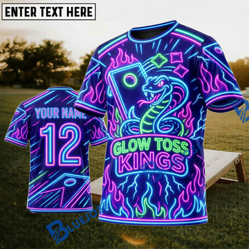 BlueJose Cornhole Glow Toss Kings Neon Personalized Name 3D Unisex Shirt