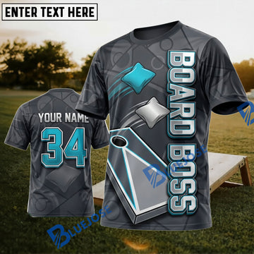 BlueJose Cornhole Board Boss Gray Personalized Name 3D Unisex Shirt